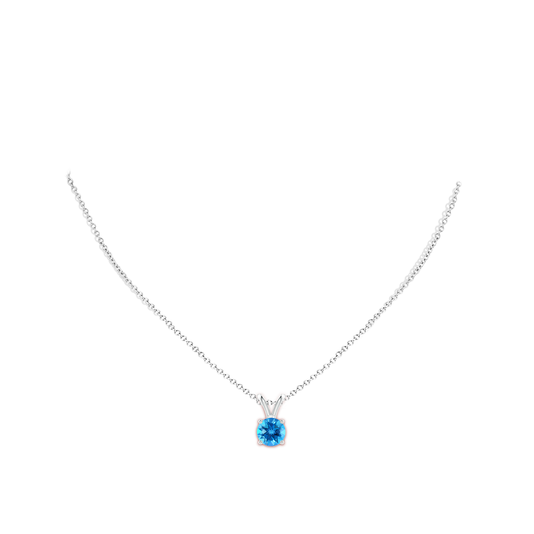 8mm AAAA V-Bale Round Swiss Blue Topaz Solitaire Pendant in White Gold - body_neck