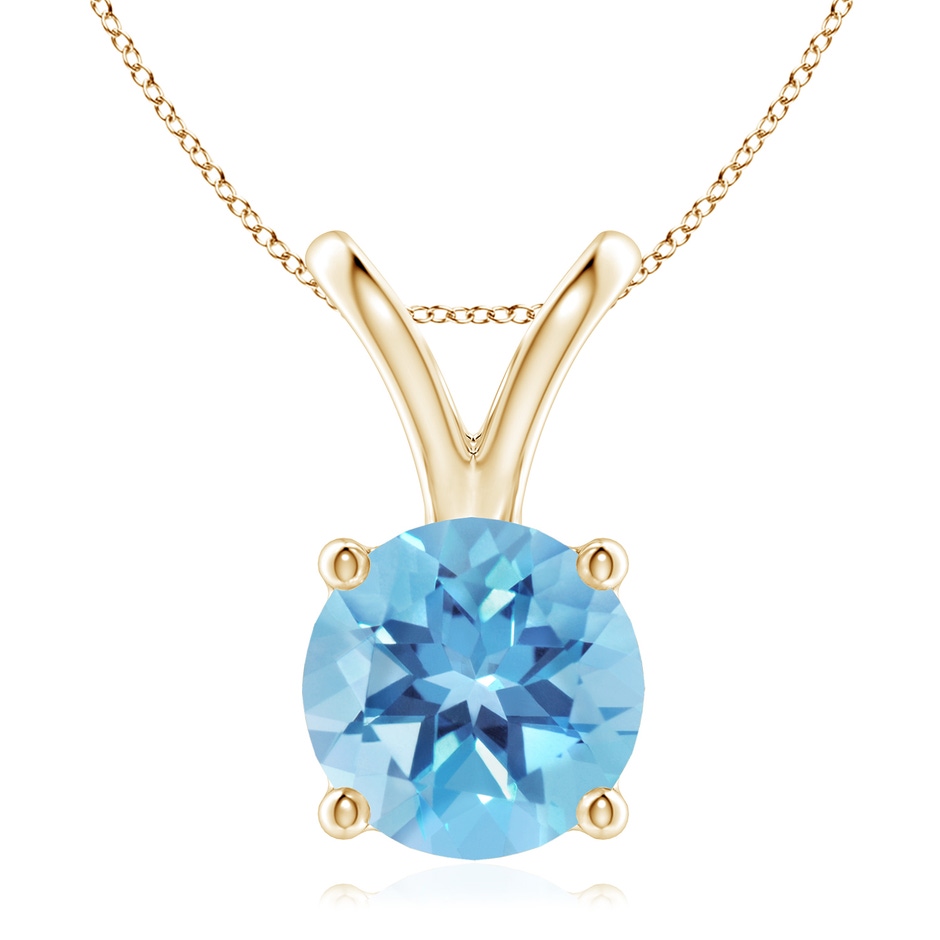 9mm A V-Bale Round Swiss Blue Topaz Solitaire Pendant in 18K Yellow Gold 