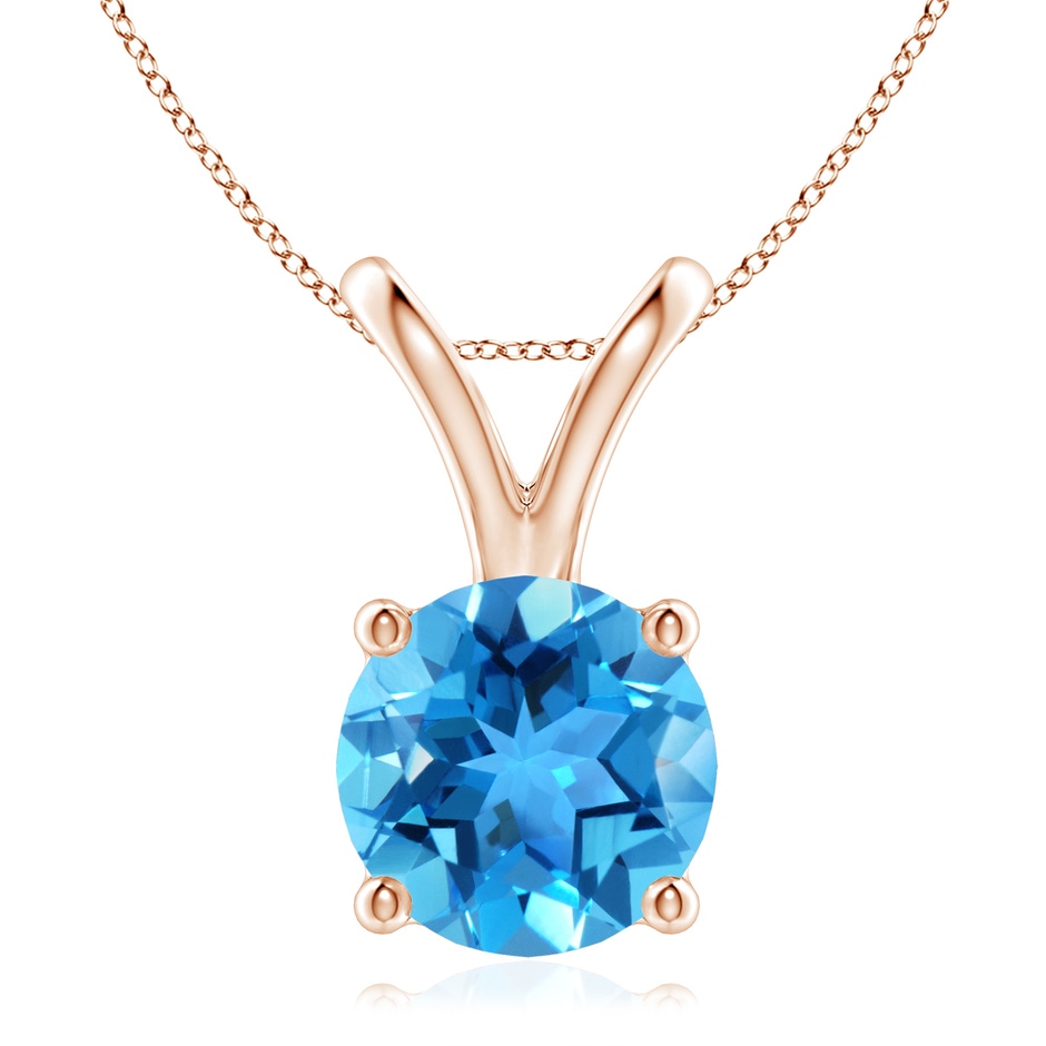 9mm AAA V-Bale Round Swiss Blue Topaz Solitaire Pendant in Rose Gold 