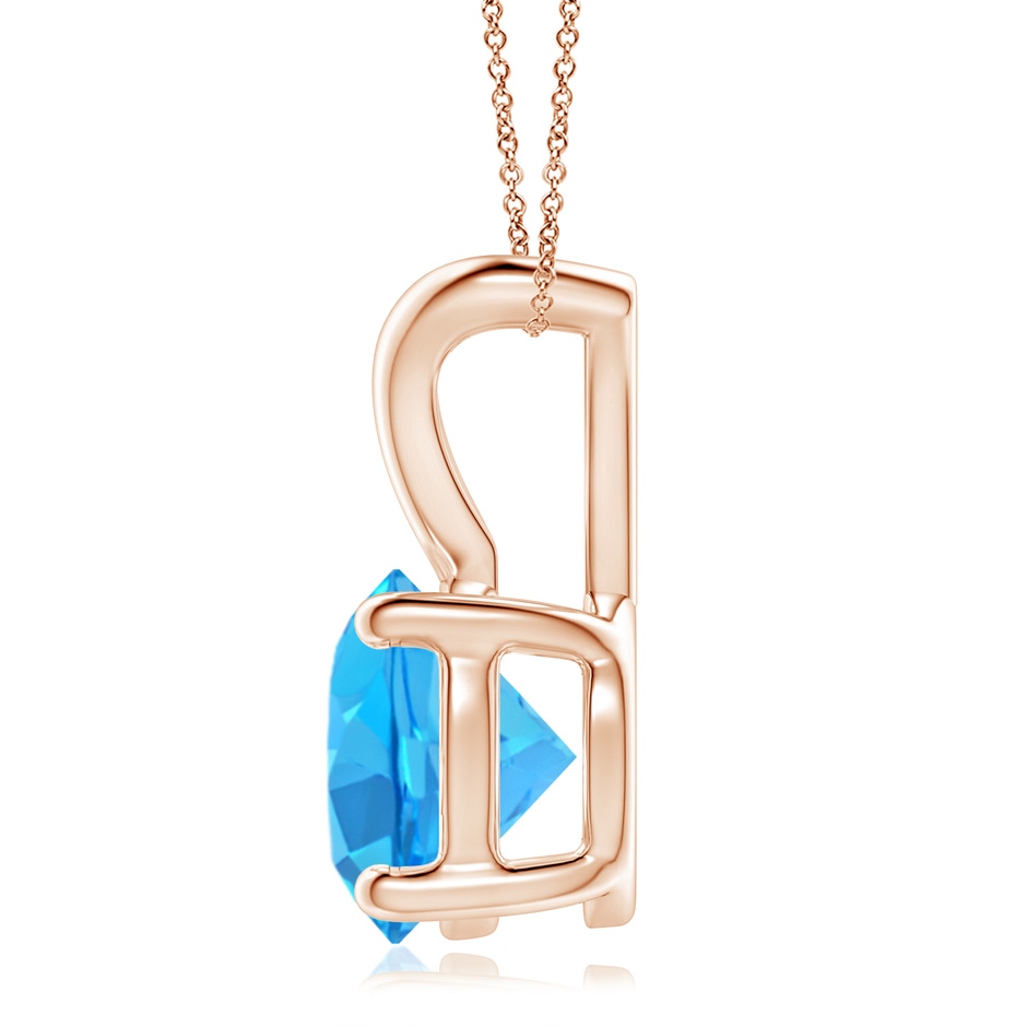 9mm AAA V-Bale Round Swiss Blue Topaz Solitaire Pendant in Rose Gold side 1