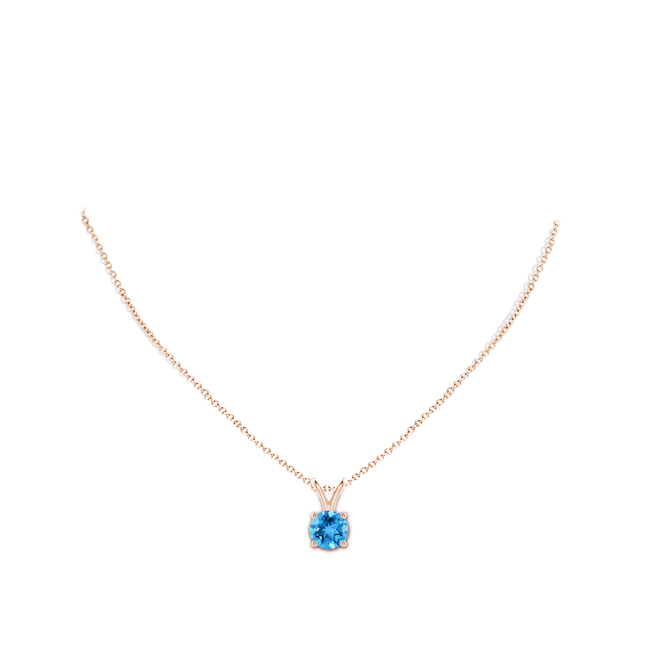 9mm AAA V-Bale Round Swiss Blue Topaz Solitaire Pendant in Rose Gold body-neck