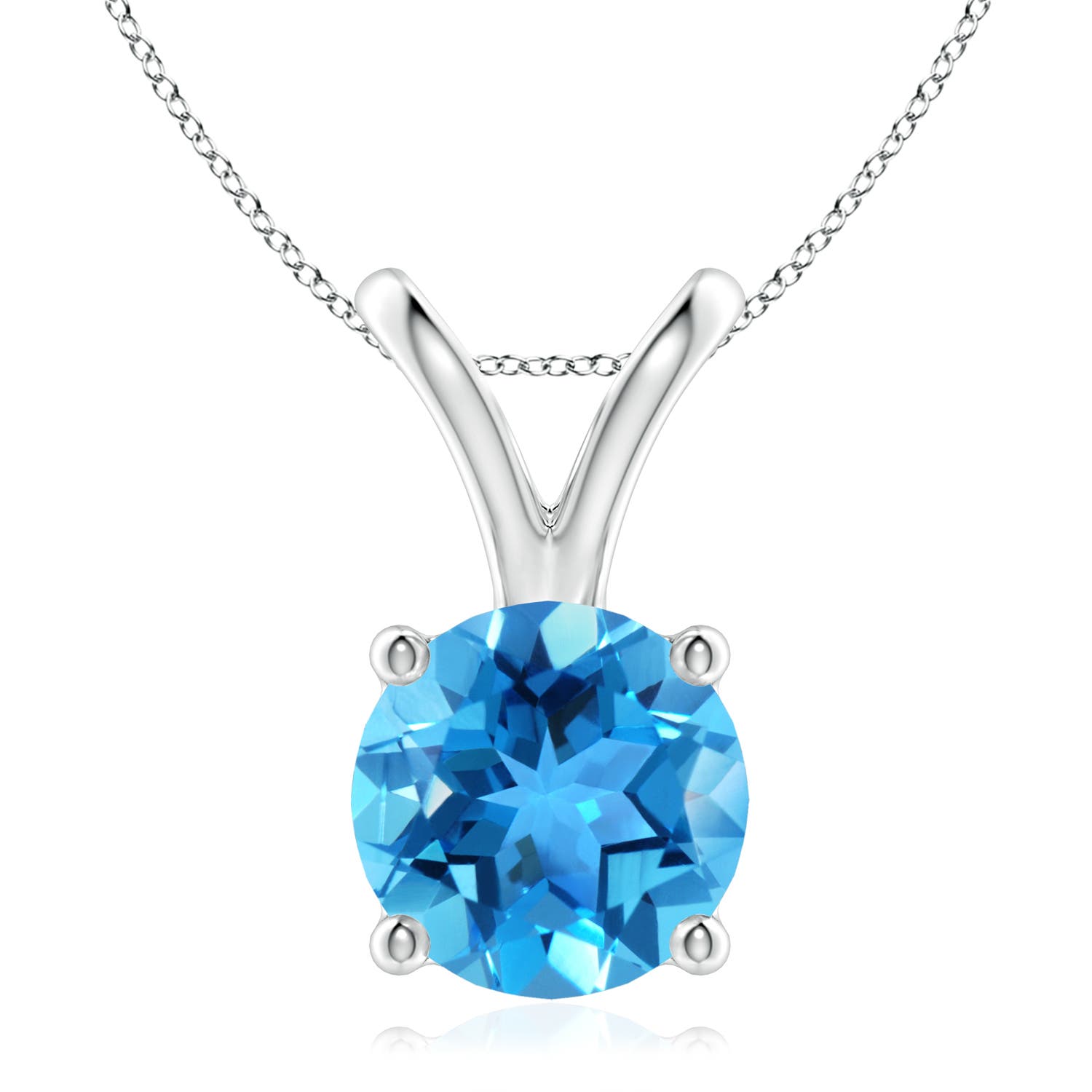 9mm AAA V-Bale Round Swiss Blue Topaz Solitaire Pendant in White Gold