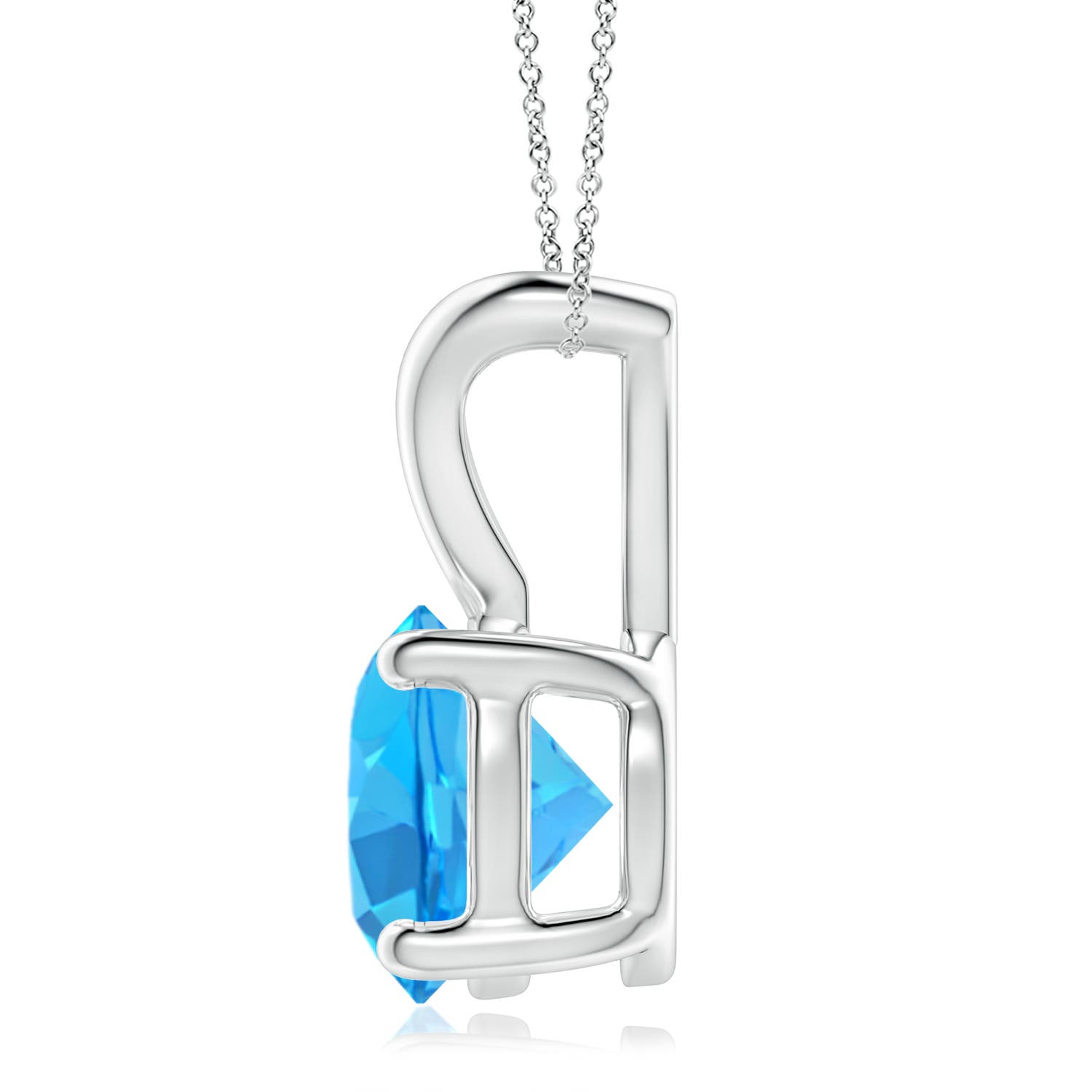 9mm AAA V-Bale Round Swiss Blue Topaz Solitaire Pendant in White Gold