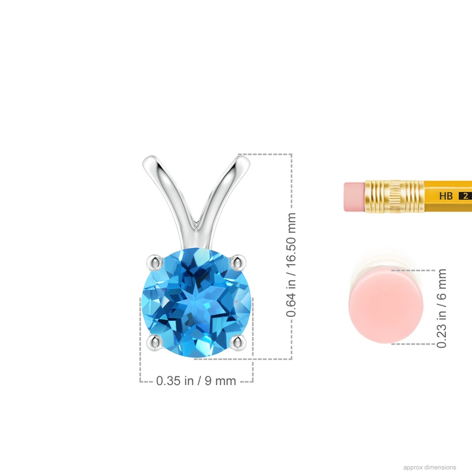 9mm AAA V-Bale Round Swiss Blue Topaz Solitaire Pendant in White Gold ruler
