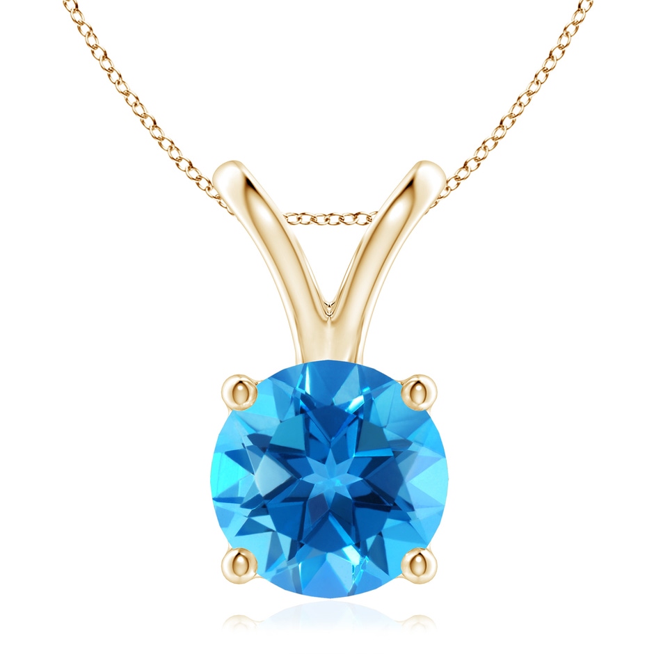 9mm AAAA V-Bale Round Swiss Blue Topaz Solitaire Pendant in 18K Yellow Gold 