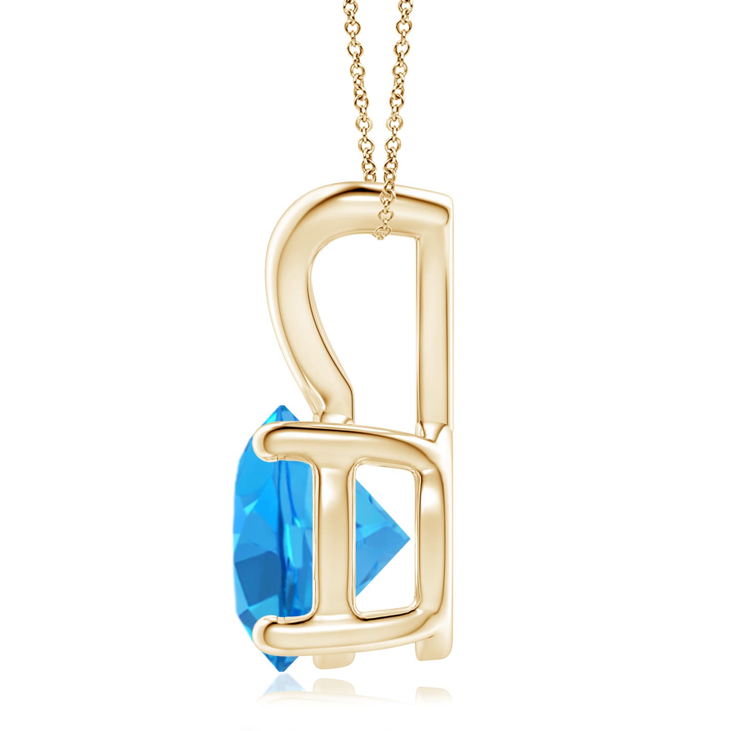 9mm AAAA V-Bale Round Swiss Blue Topaz Solitaire Pendant in 18K Yellow Gold
