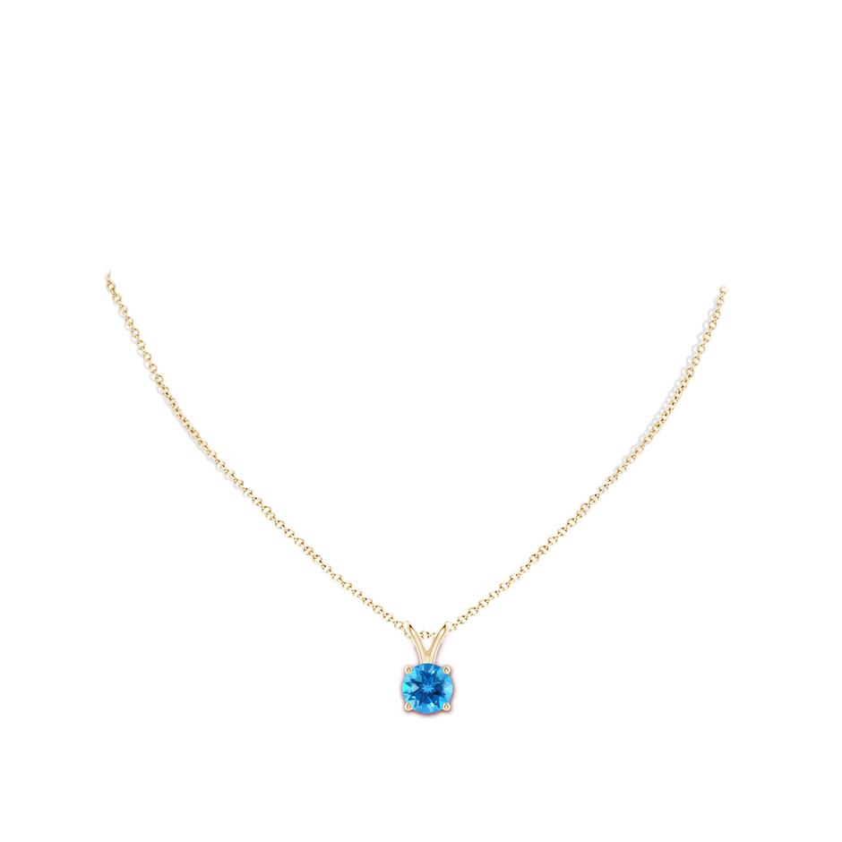 9mm AAAA V-Bale Round Swiss Blue Topaz Solitaire Pendant in 18K Yellow Gold pen