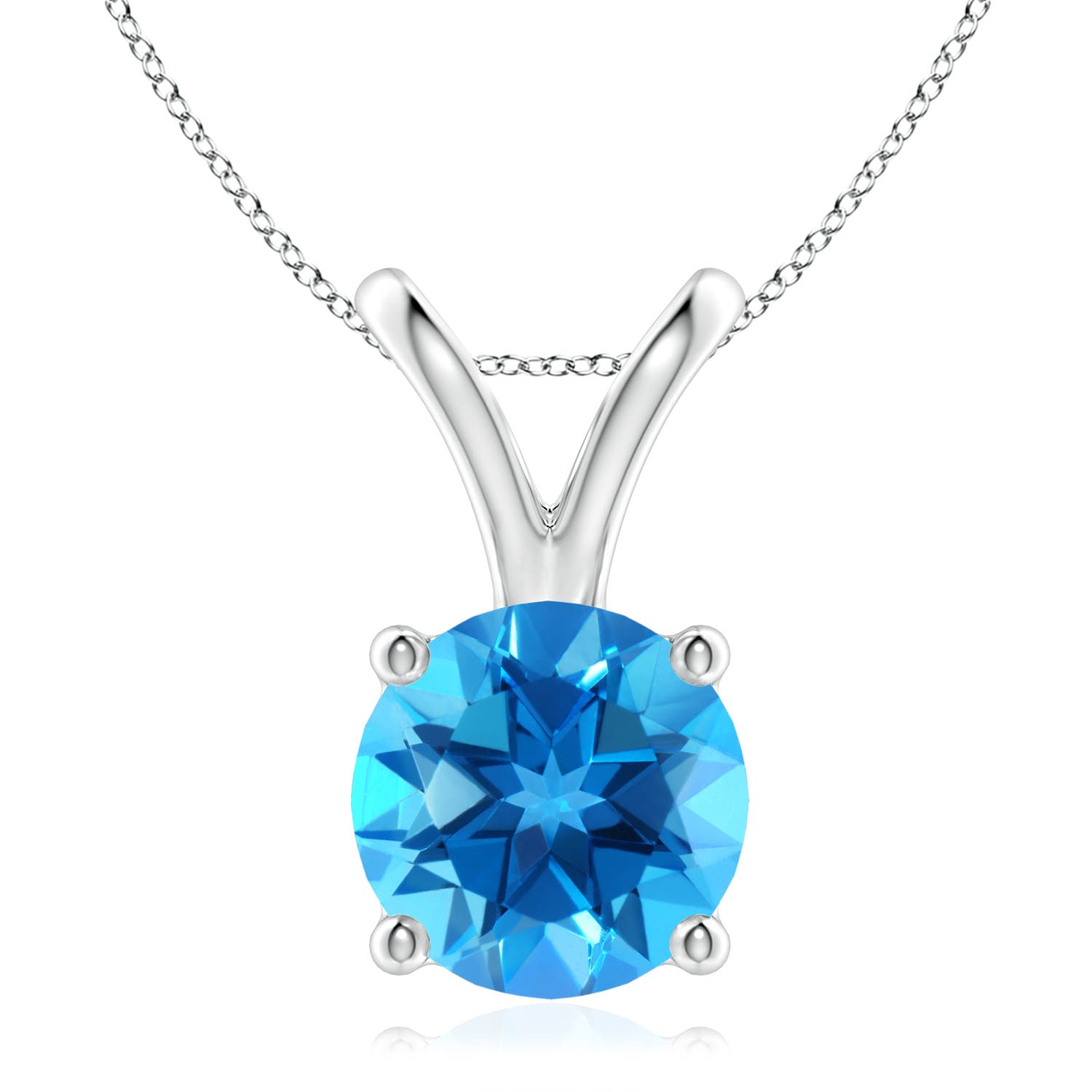 9mm AAAA V-Bale Round Swiss Blue Topaz Solitaire Pendant in White Gold