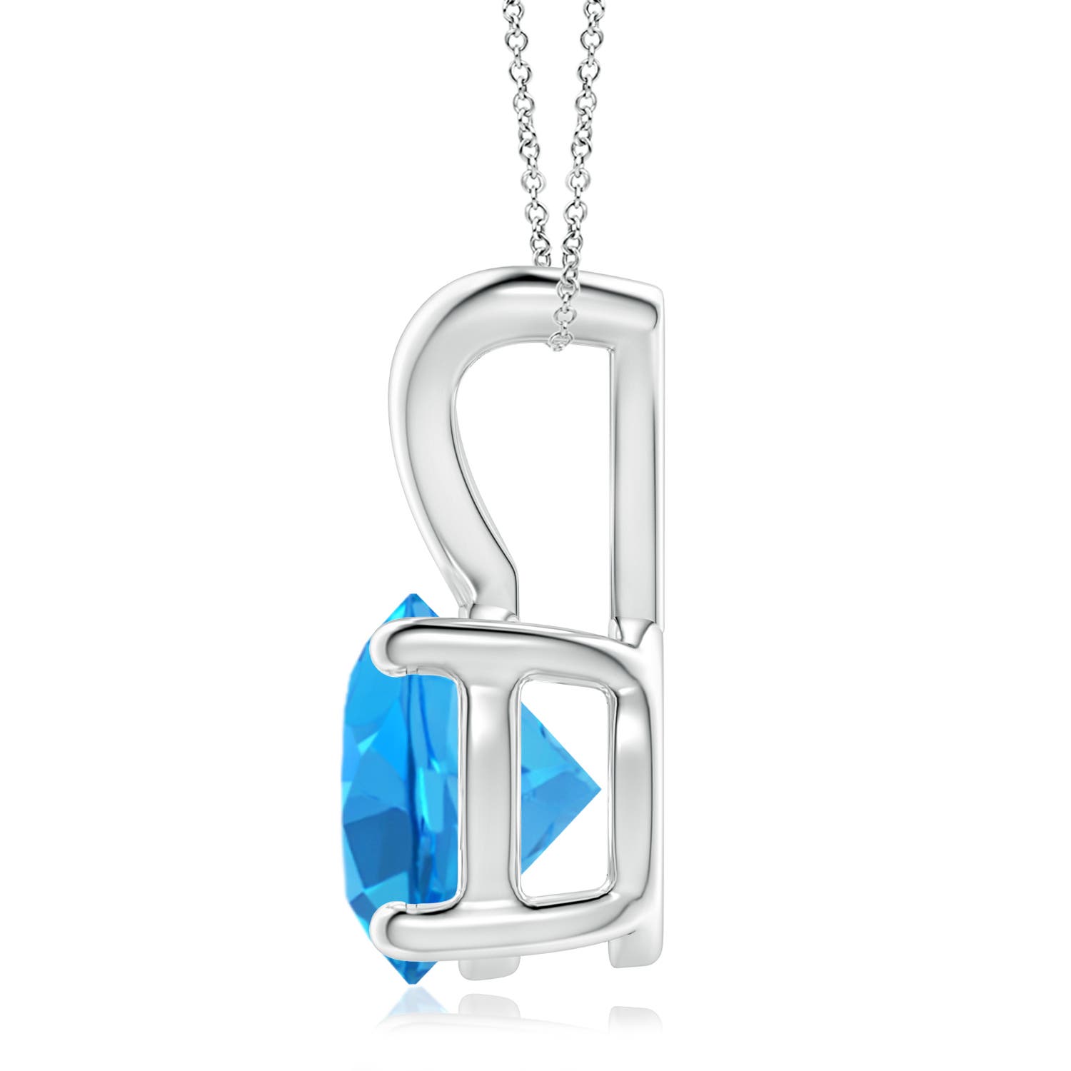 9mm AAAA V-Bale Round Swiss Blue Topaz Solitaire Pendant in White Gold