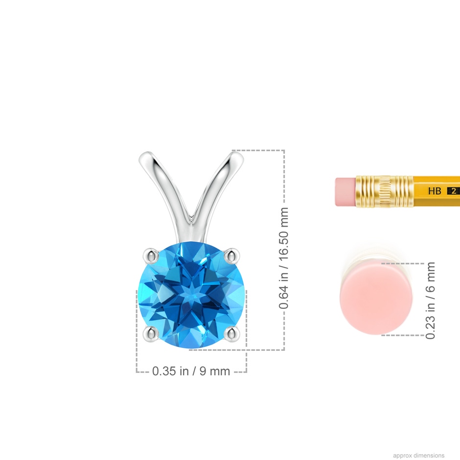 9mm AAAA V-Bale Round Swiss Blue Topaz Solitaire Pendant in White Gold ruler