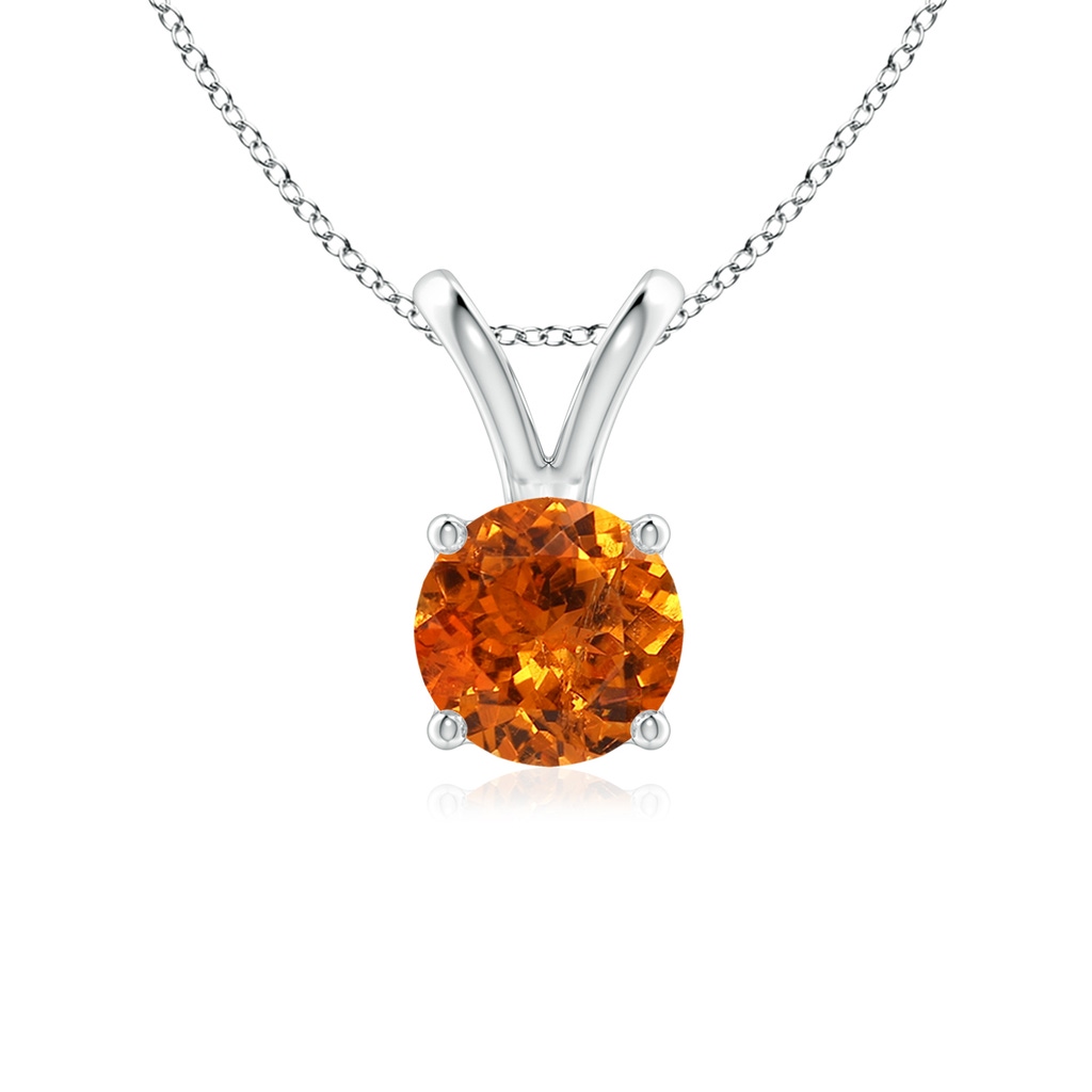 6mm AAA V-Bale Round Spessartite Solitaire Pendant in White Gold 