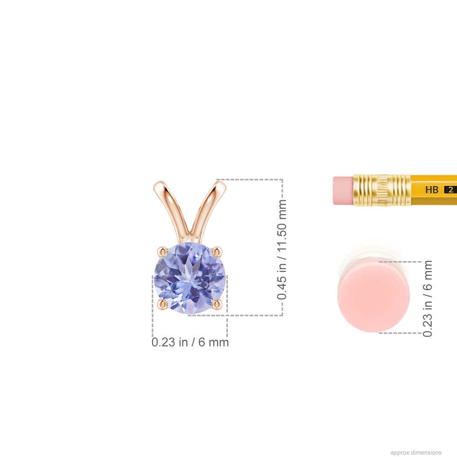6mm A V-Bale Round Tanzanite Solitaire Pendant in Rose Gold ruler