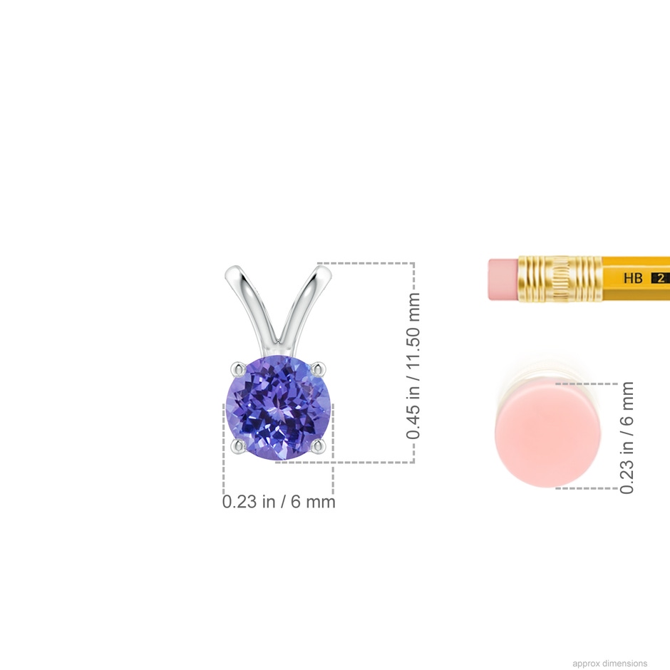 6mm AA V-Bale Round Tanzanite Solitaire Pendant in White Gold ruler