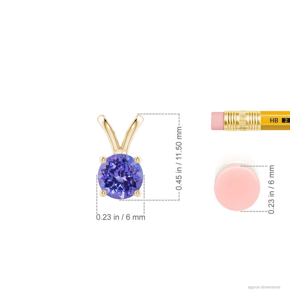 6mm AA V-Bale Round Tanzanite Solitaire Pendant in Yellow Gold ruler