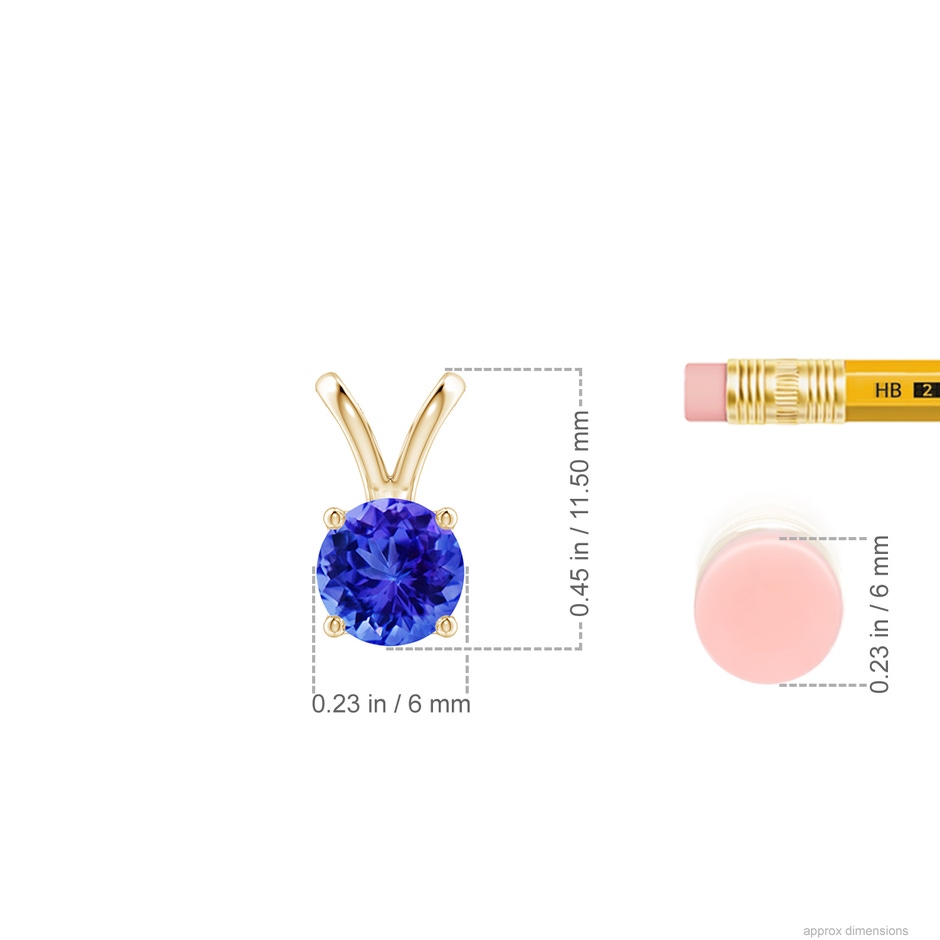 6mm AAA V-Bale Round Tanzanite Solitaire Pendant in Yellow Gold ruler