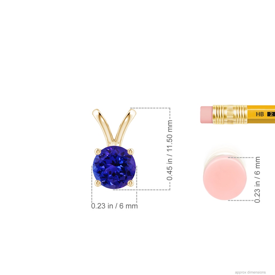 6mm AAAA V-Bale Round Tanzanite Solitaire Pendant in 18K Yellow Gold ruler