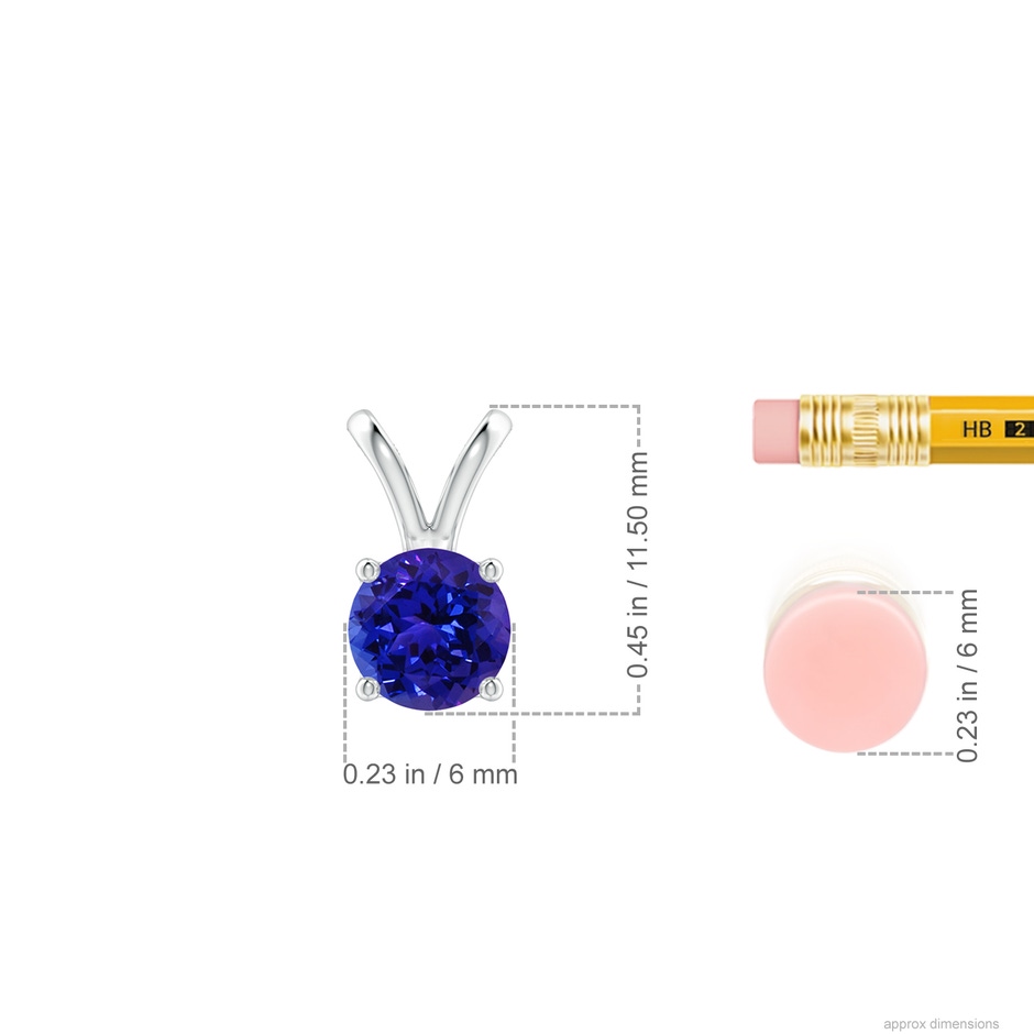 6mm AAAA V-Bale Round Tanzanite Solitaire Pendant in P950 Platinum ruler