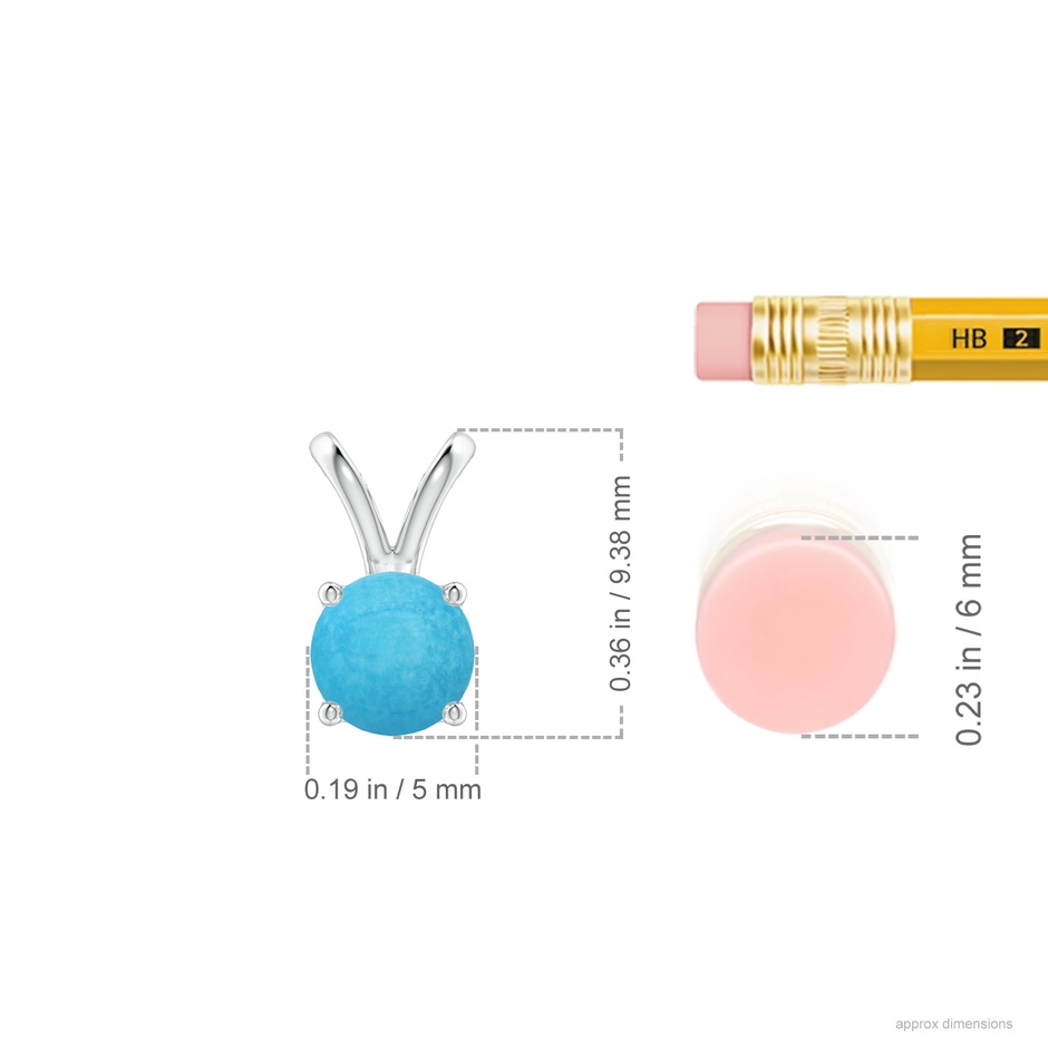 5mm A V-Bale Round Turquoise Solitaire Pendant in S999 Silver ruler