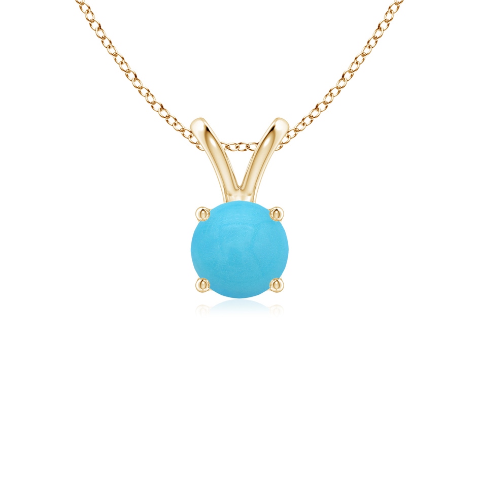 5mm AA V-Bale Round Turquoise Solitaire Pendant in Yellow Gold 