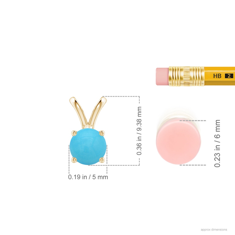 5mm AA V-Bale Round Turquoise Solitaire Pendant in Yellow Gold ruler
