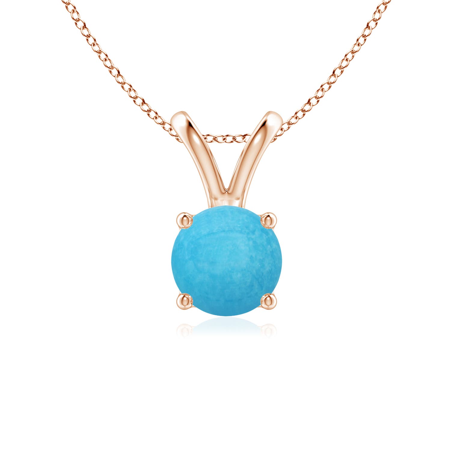 6mm A V-Bale Round Turquoise Solitaire Pendant in Rose Gold