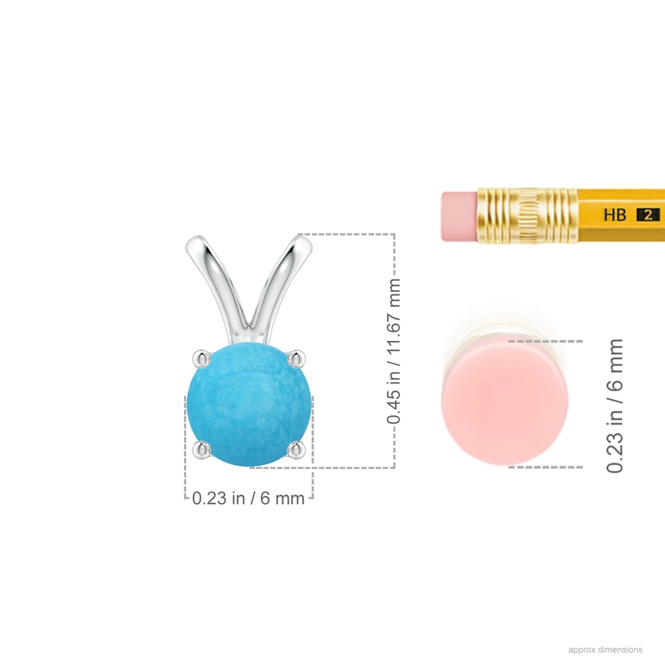 6mm A V-Bale Round Turquoise Solitaire Pendant in S999 Silver ruler