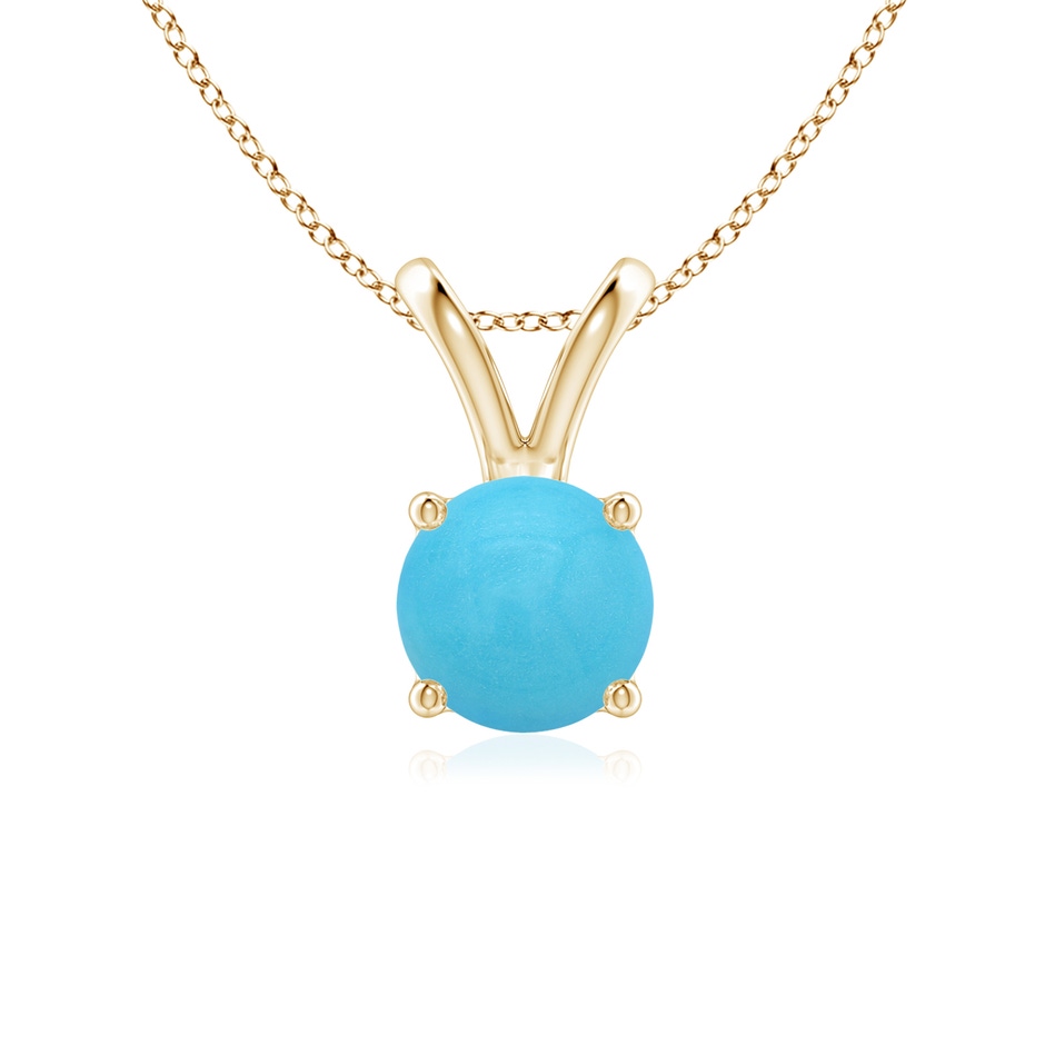 6mm AA V-Bale Round Turquoise Solitaire Pendant in Yellow Gold 