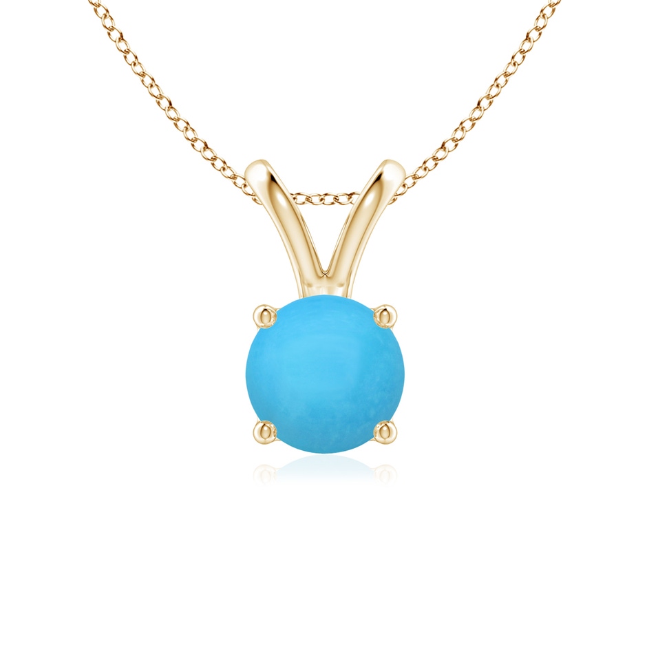 6mm AAA V-Bale Round Turquoise Solitaire Pendant in Yellow Gold 