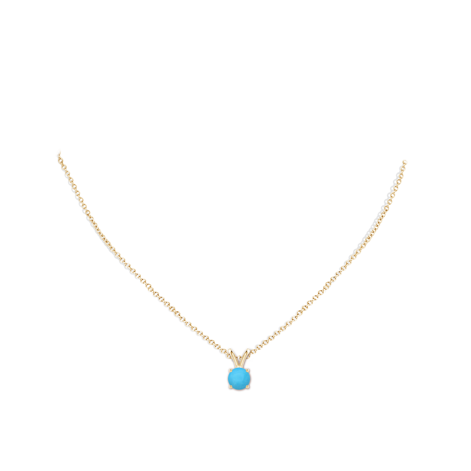 6mm AAA V-Bale Round Turquoise Solitaire Pendant in Yellow Gold pen