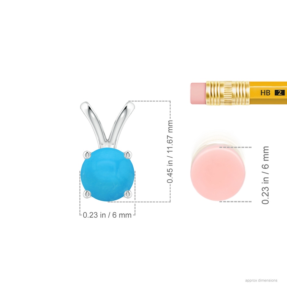 6mm AAAA V-Bale Round Turquoise Solitaire Pendant in White Gold ruler