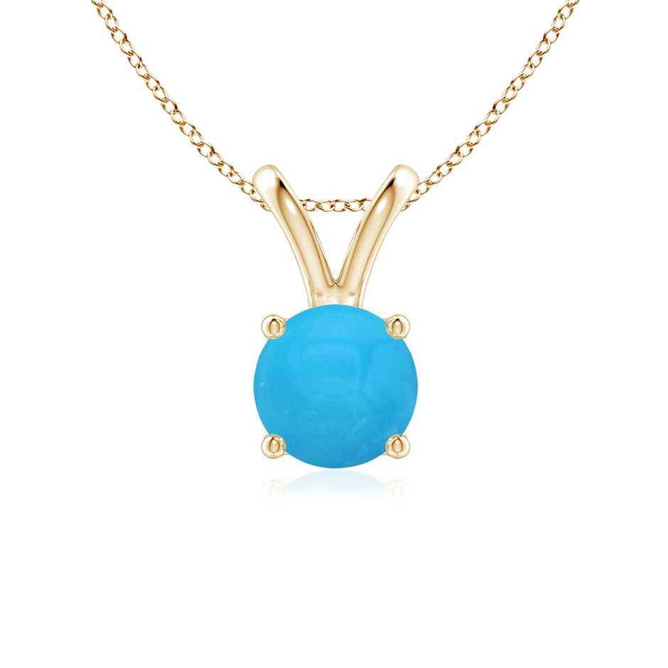 6mm AAAA V-Bale Round Turquoise Solitaire Pendant in Yellow Gold 