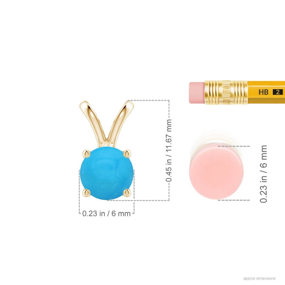 6mm AAAA V-Bale Round Turquoise Solitaire Pendant in Yellow Gold ruler