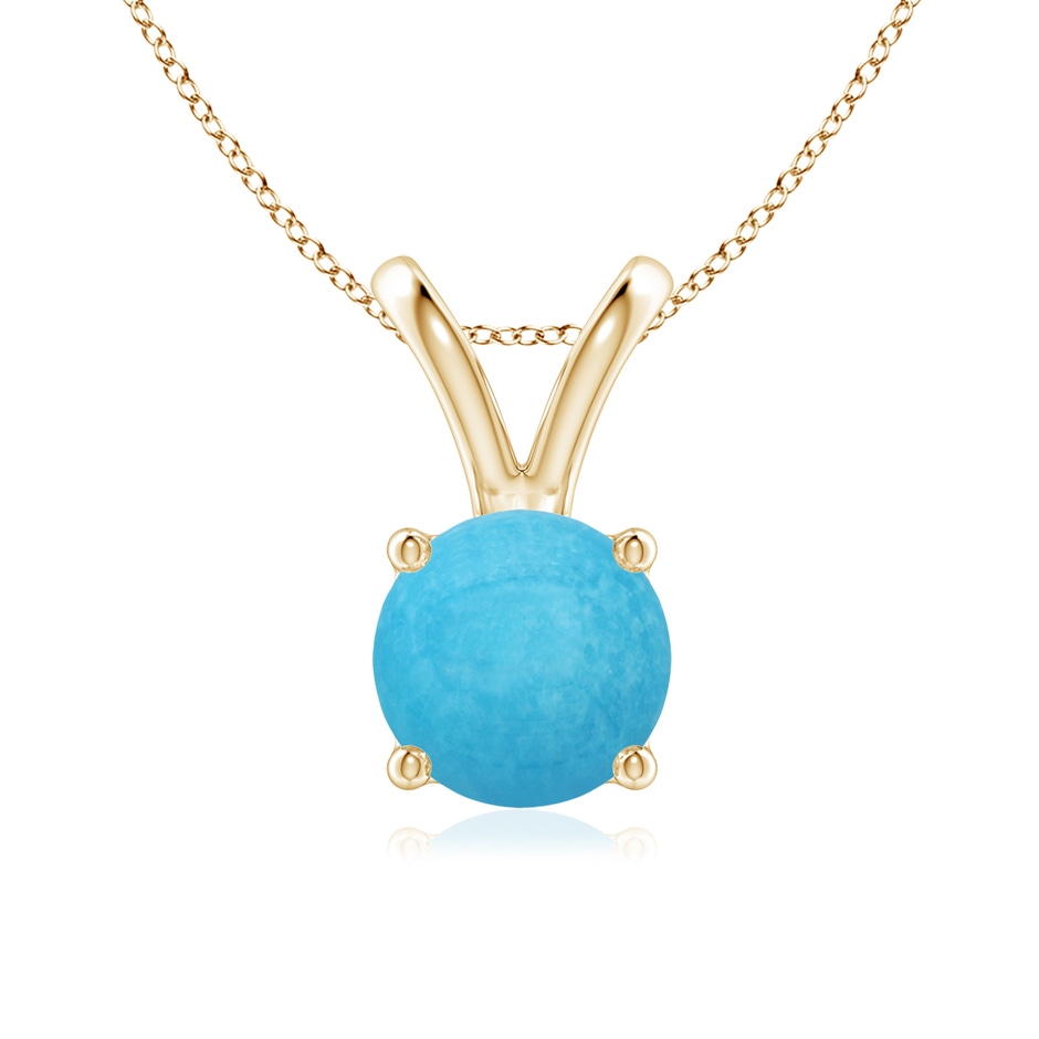 7mm A V-Bale Round Turquoise Solitaire Pendant in Yellow Gold 