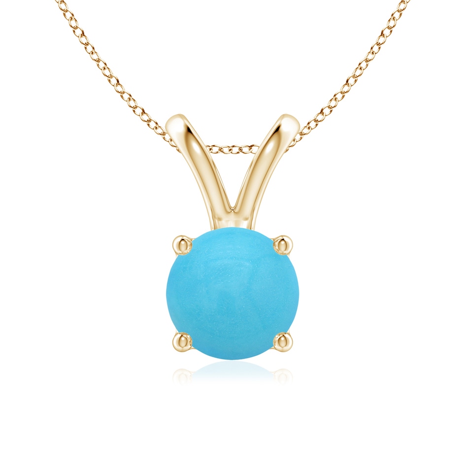 7mm AA V-Bale Round Turquoise Solitaire Pendant in Yellow Gold 
