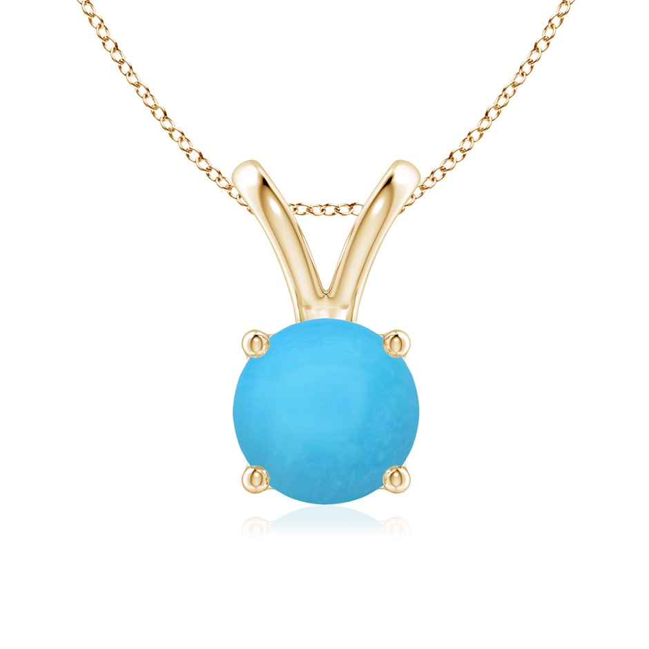 7mm AAA V-Bale Round Turquoise Solitaire Pendant in Yellow Gold 