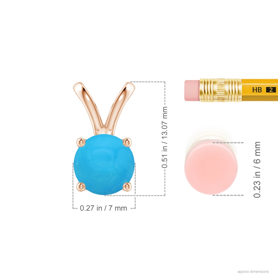 7mm AAAA V-Bale Round Turquoise Solitaire Pendant in Rose Gold ruler