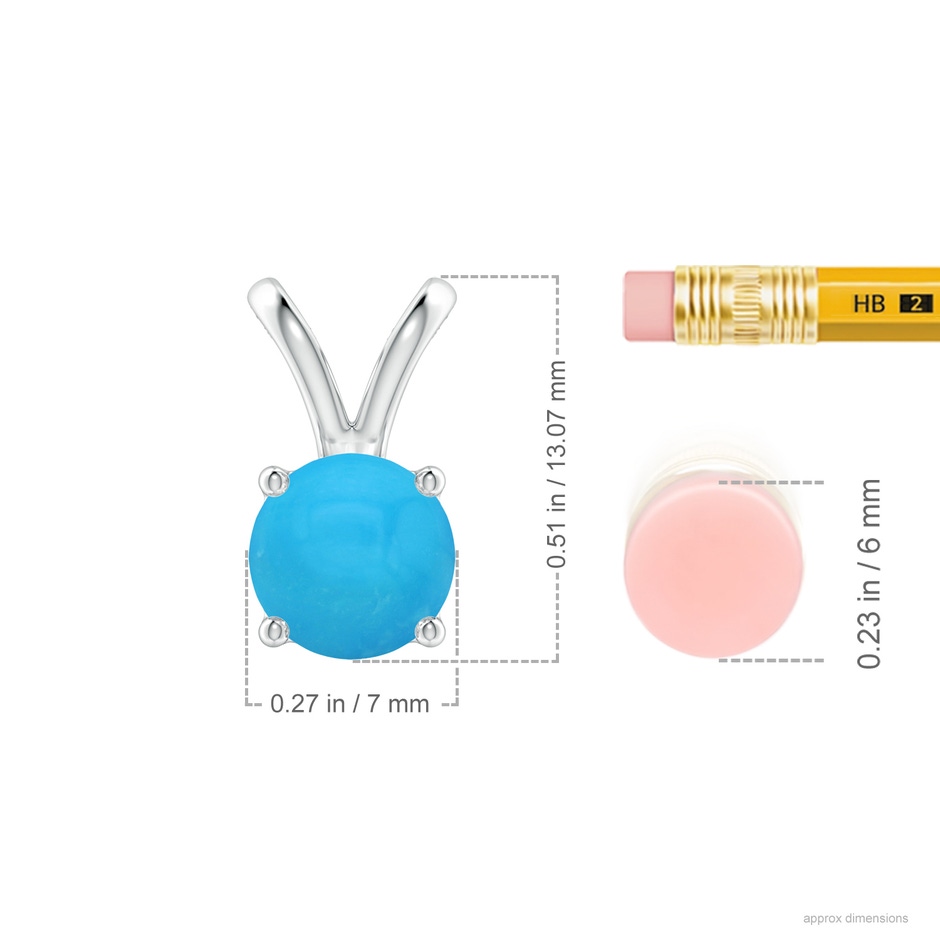 7mm AAAA V-Bale Round Turquoise Solitaire Pendant in S999 Silver ruler