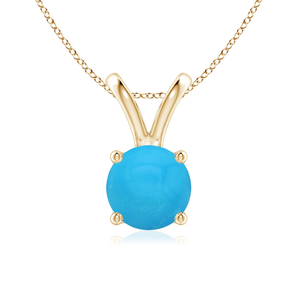 7mm AAAA V-Bale Round Turquoise Solitaire Pendant in Yellow Gold