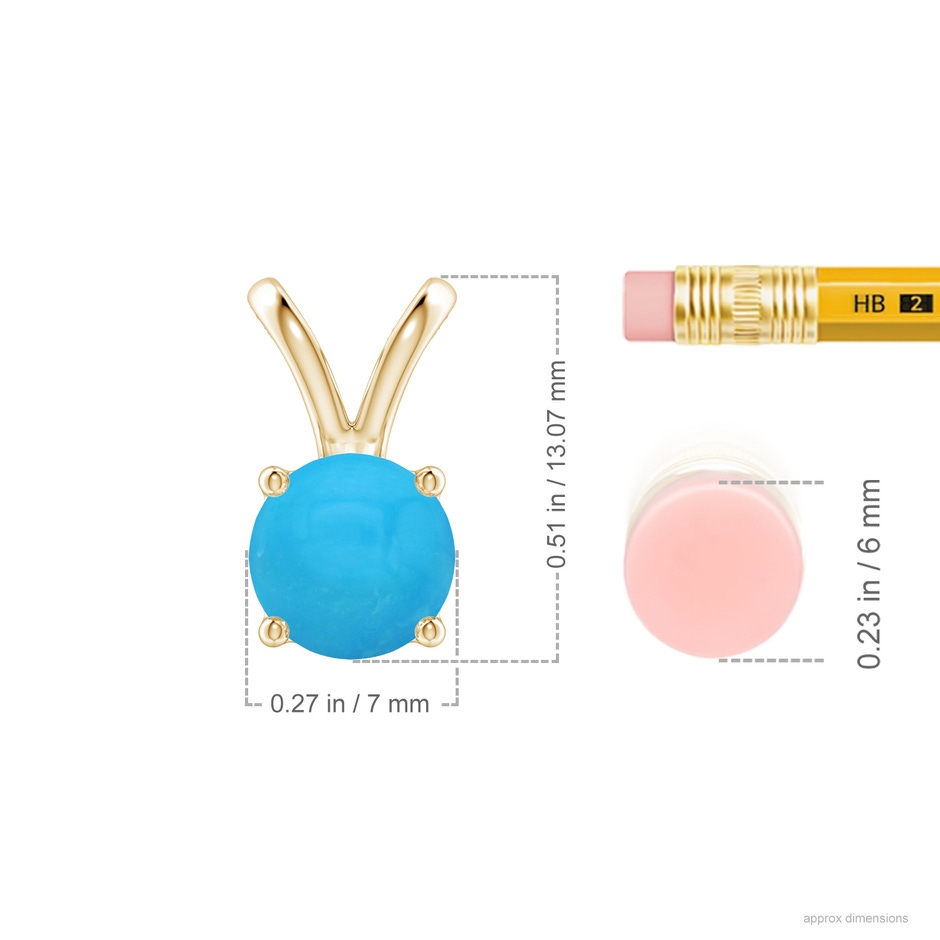 7mm AAAA V-Bale Round Turquoise Solitaire Pendant in Yellow Gold ruler
