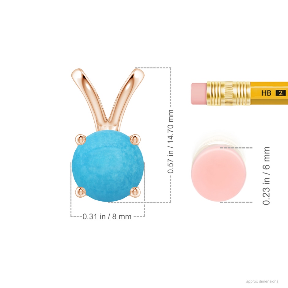 8mm A V-Bale Round Turquoise Solitaire Pendant in Rose Gold ruler