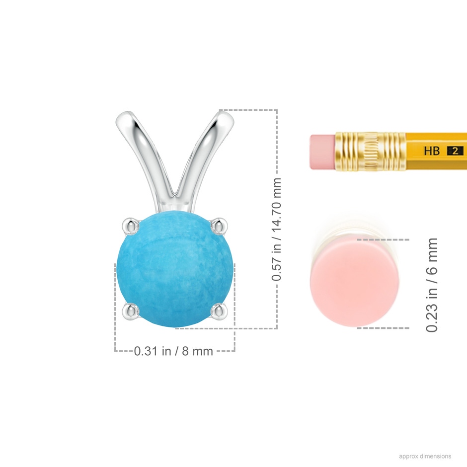 8mm A V-Bale Round Turquoise Solitaire Pendant in S999 Silver ruler
