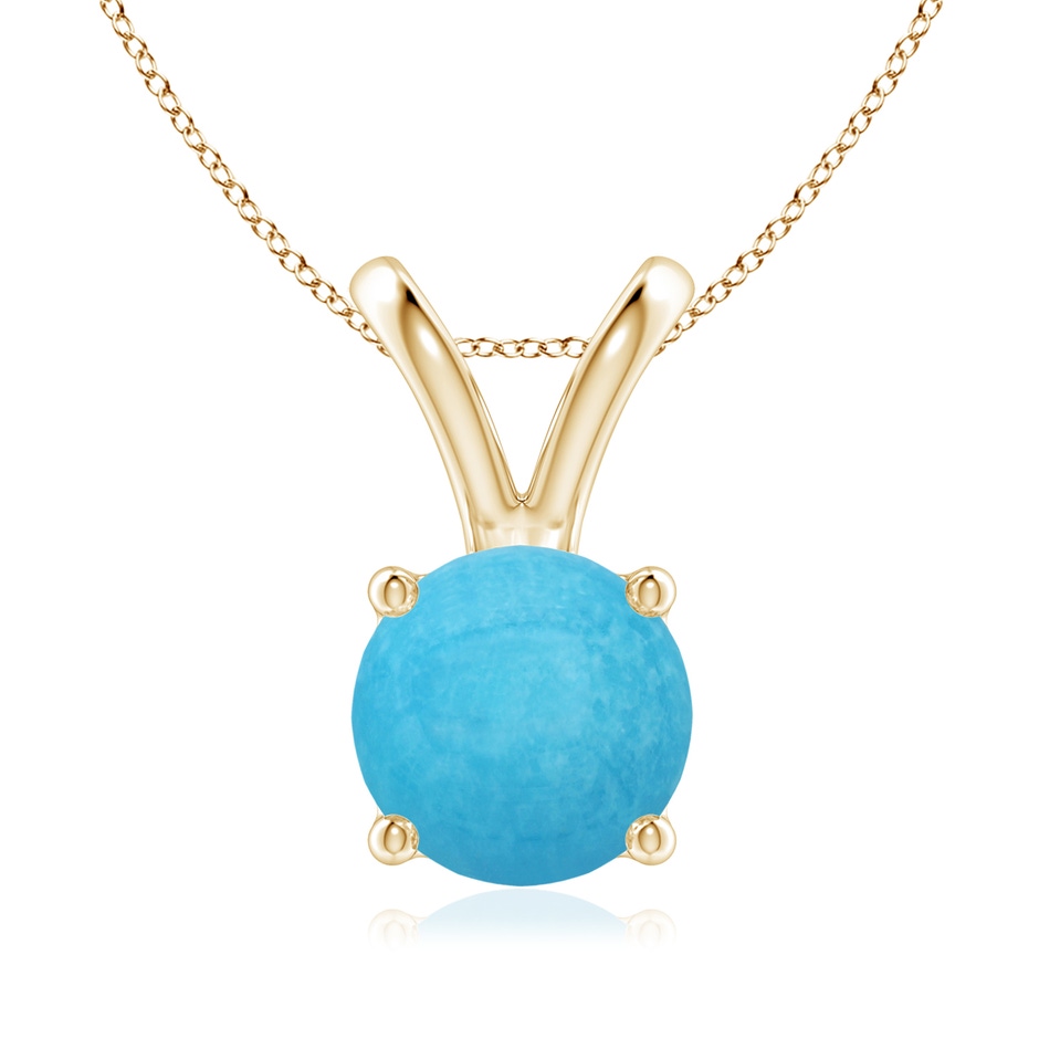 8mm A V-Bale Round Turquoise Solitaire Pendant in Yellow Gold 