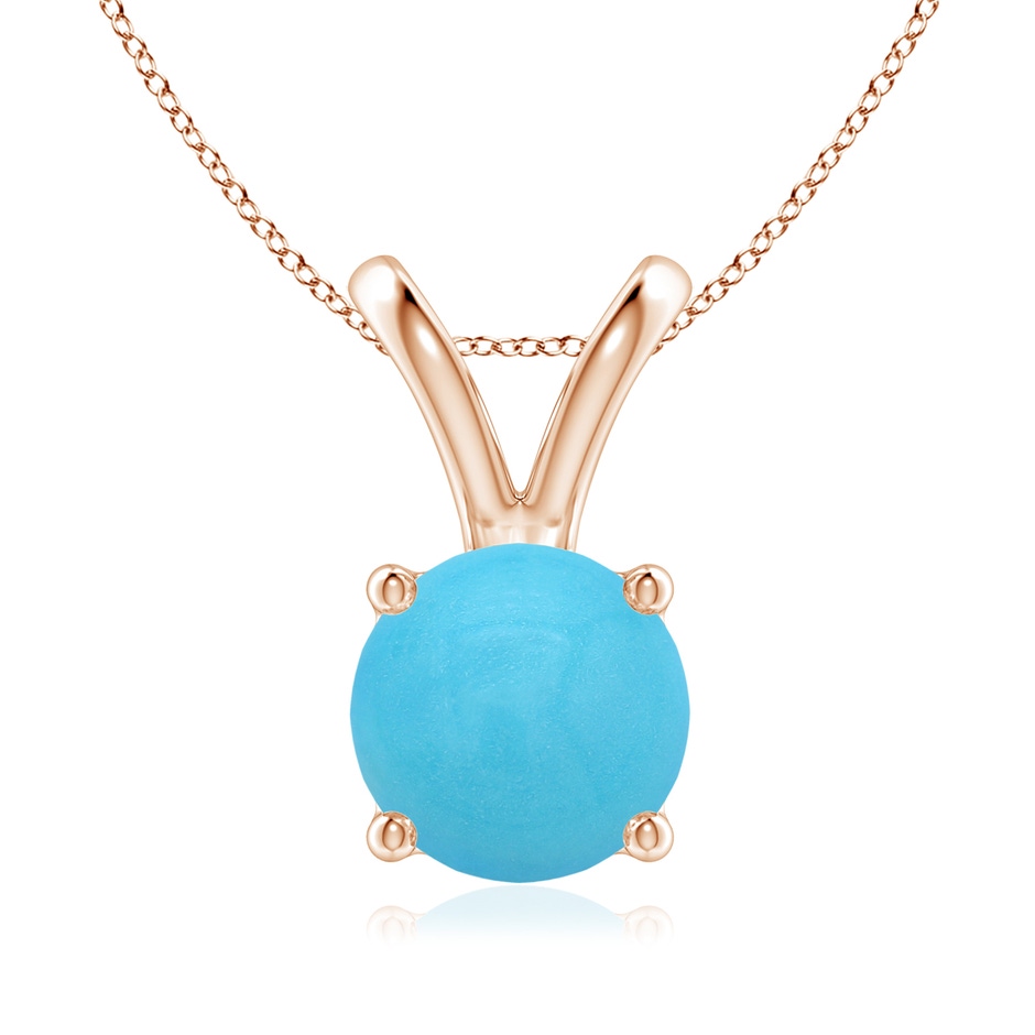8mm AA V-Bale Round Turquoise Solitaire Pendant in 18K Rose Gold 