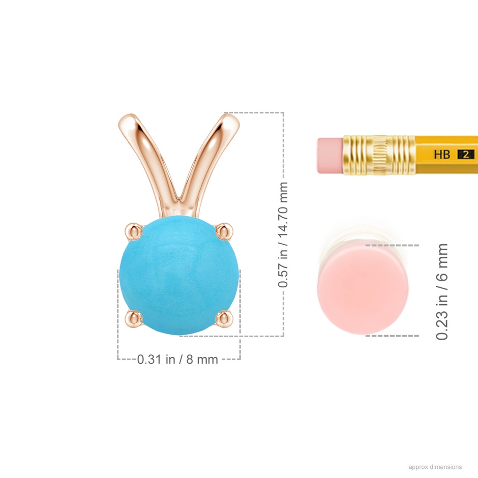 8mm AA V-Bale Round Turquoise Solitaire Pendant in 18K Rose Gold ruler