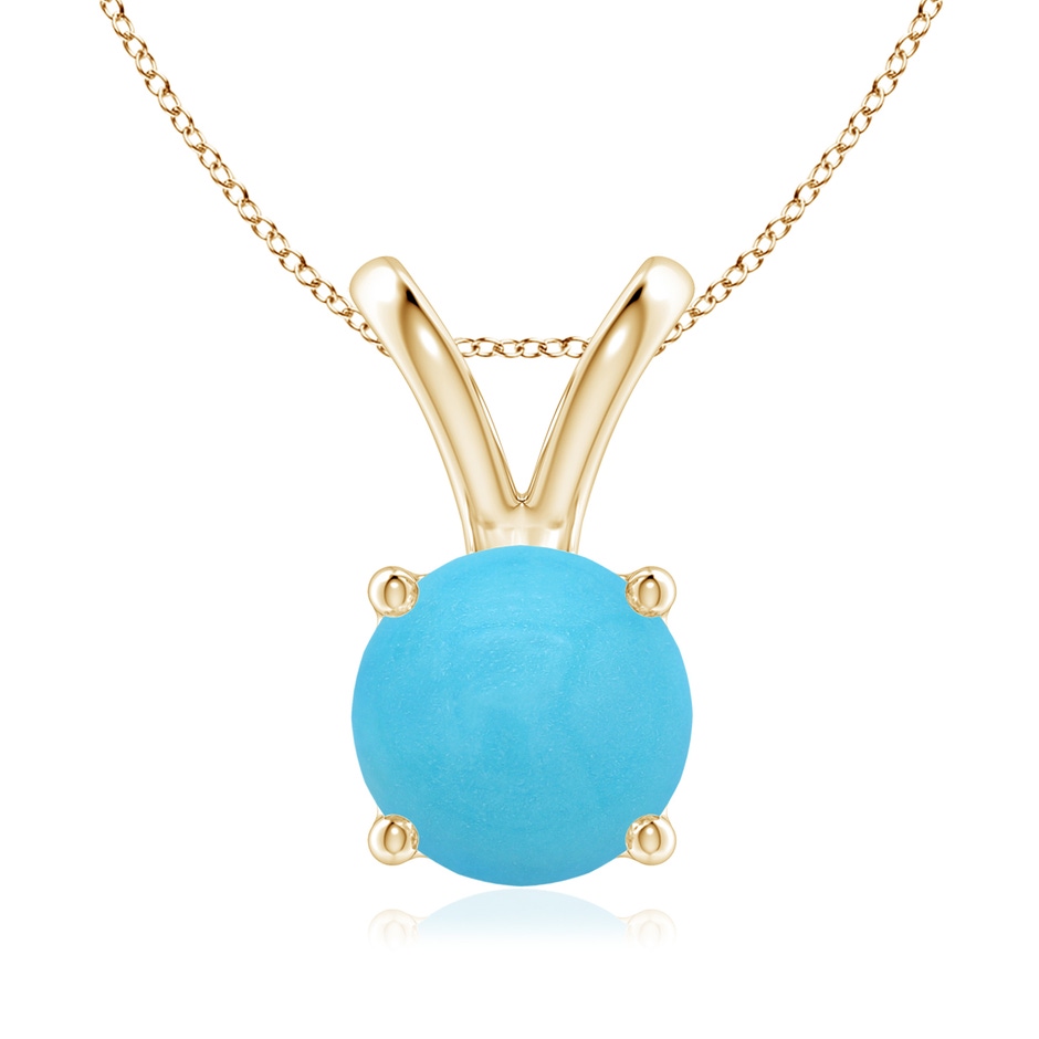 8mm AA V-Bale Round Turquoise Solitaire Pendant in Yellow Gold 
