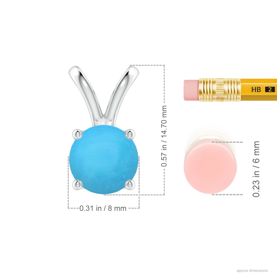 8mm AAA V-Bale Round Turquoise Solitaire Pendant in S999 Silver ruler