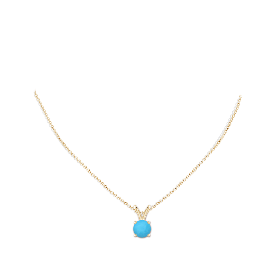 8mm AAA V-Bale Round Turquoise Solitaire Pendant in Yellow Gold pen