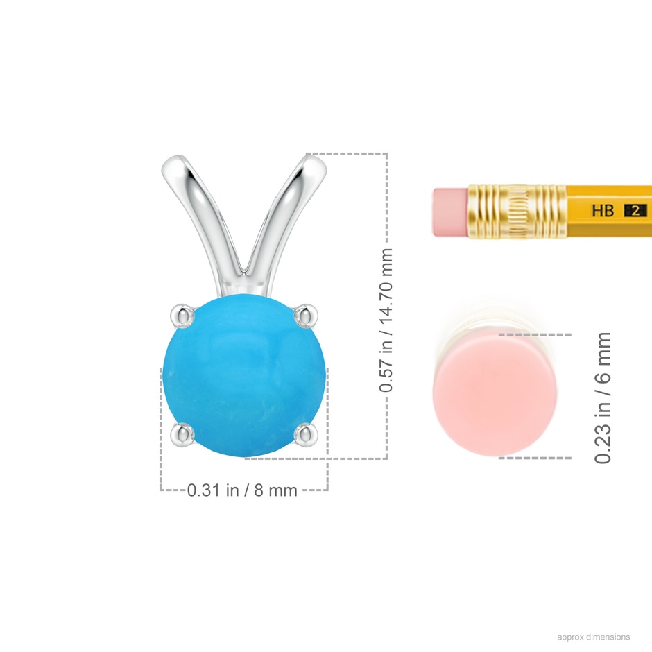 8mm AAAA V-Bale Round Turquoise Solitaire Pendant in S999 Silver ruler