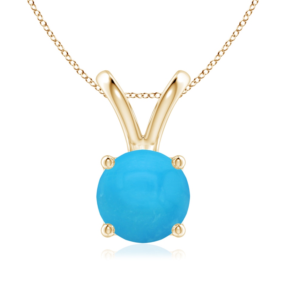 8mm AAAA V-Bale Round Turquoise Solitaire Pendant in Yellow Gold 