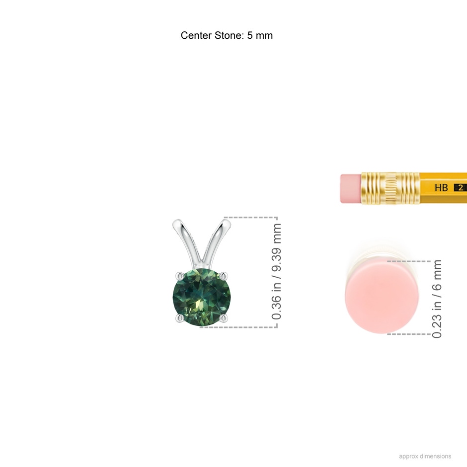5mm AA V-Bale Round Teal Montana Sapphire Solitaire Pendant in White Gold ruler